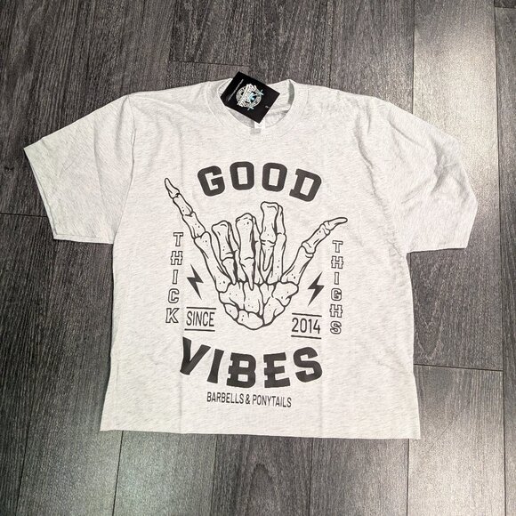 Barbells And Ponytails Crop "Good Vibes" T-Shirt Sz XS NEW - Picture 1 of 1